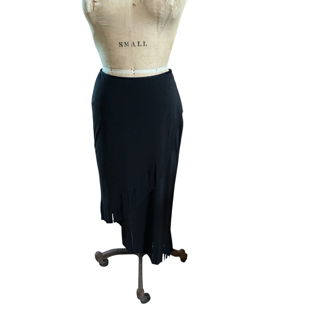 VTG Cachet Black Fringe Asymmetric Skirt Sz 6 New With Tags